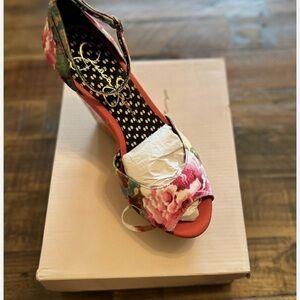 Jessica Simpson Pink and Green Wedge Sandals with Peep-Toe Design